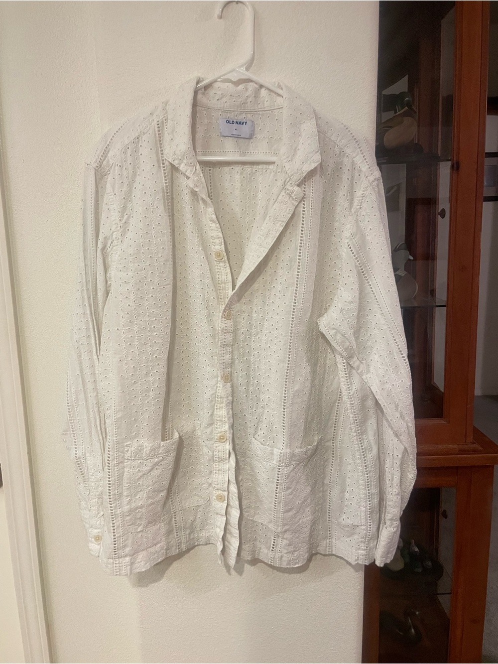 Old Navy White Eyelet Button-Down Shirt